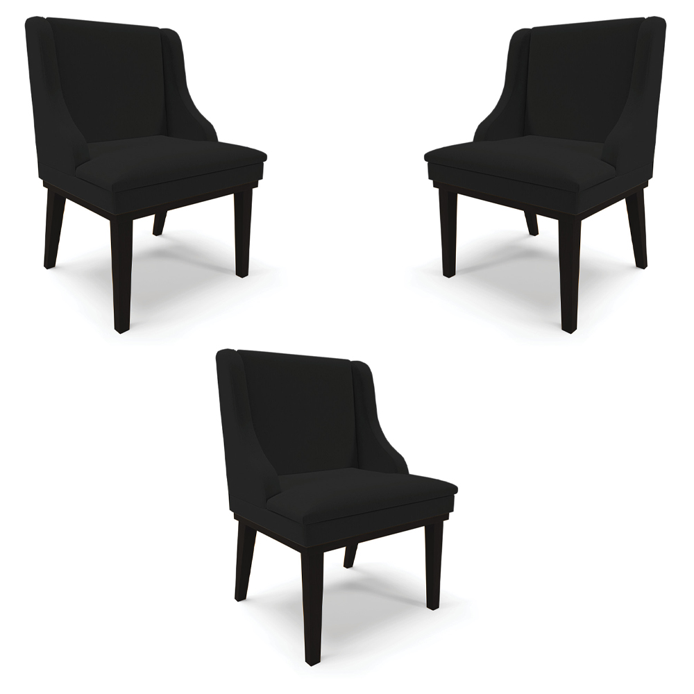 Kit 3 Cadeiras Decorativas Sala de Jantar Base Fixa de Madeira Firenze Linho Preto G19 - Gran Belo