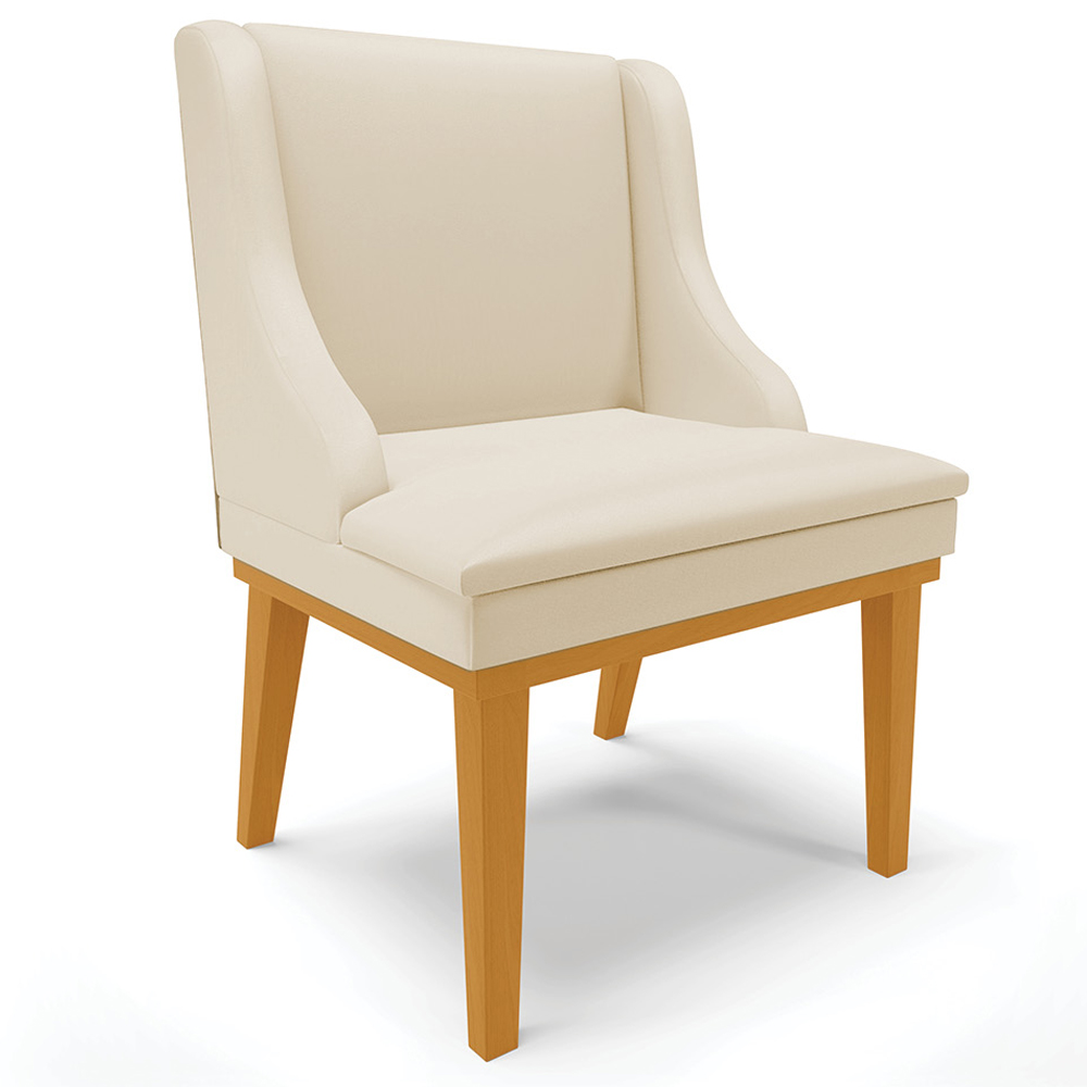 Kit 3 Cadeiras Decorativas Sala de Jantar Base Fixa de Madeira Firenze PU Bege/Castanho G19 - Gran Belo