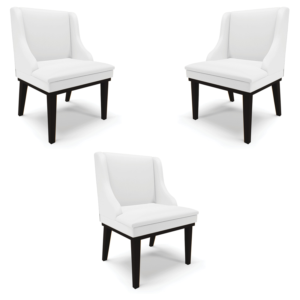 Kit 3 Cadeiras Decorativas Sala de Jantar Base Fixa de Madeira Firenze PU Branco Fosco/Preto G19 - Gran Belo