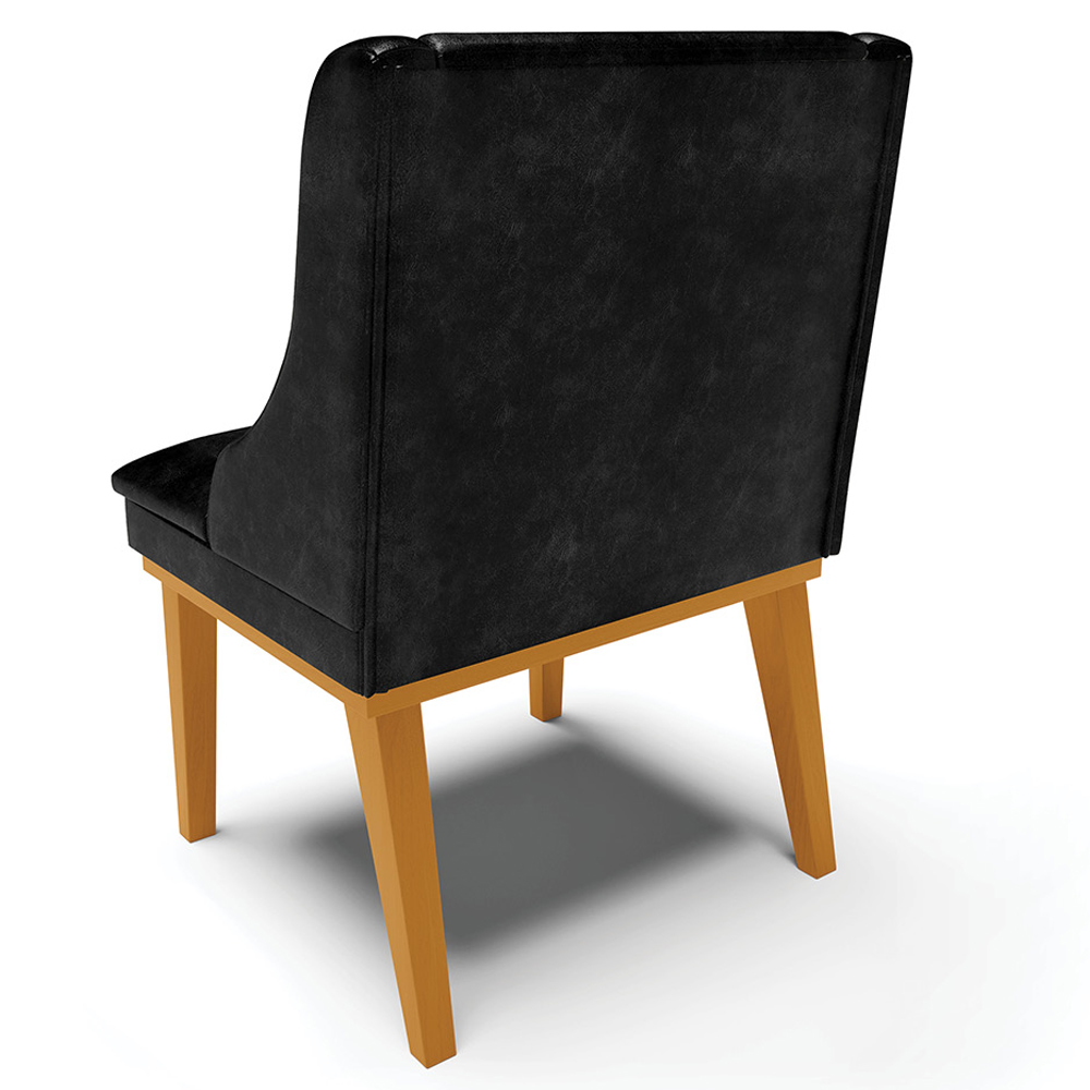 Kit 3 Cadeiras Decorativas Sala de Jantar Base Fixa de Madeira Firenze PU Preto Brilho/Castanho G19 - Gran Belo