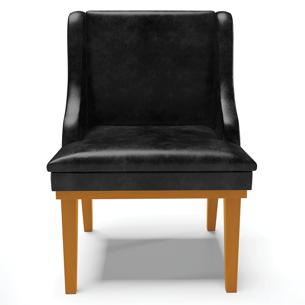 Kit 3 Cadeiras Decorativas Sala de Jantar Base Fixa de Madeira Firenze PU Preto Brilho/Castanho G19 - Gran Belo