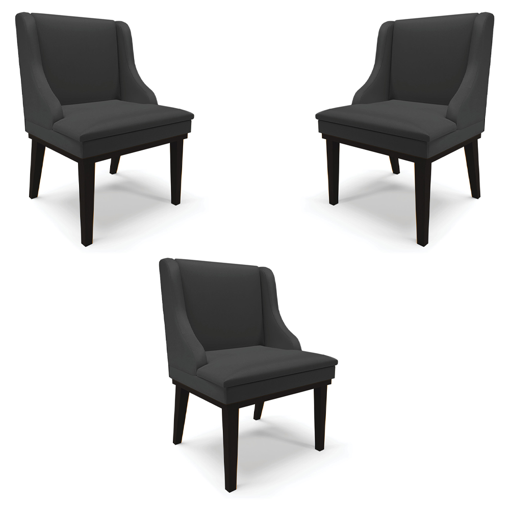 Kit 3 Cadeiras Decorativas Sala de Jantar Base Fixa de Madeira Firenze PU Preto Fosco G19 - Gran Belo