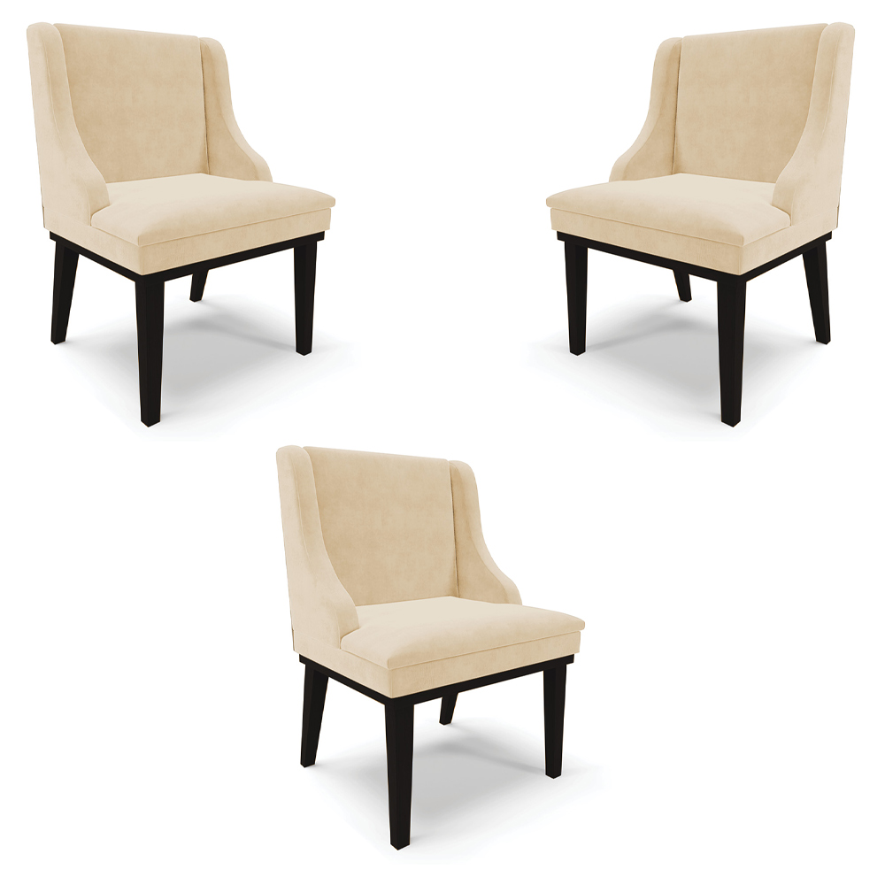 Kit 3 Cadeiras Decorativas Sala de Jantar Base Fixa de Madeira Firenze Suede Bege/Preto G19 - Gran Belo