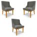 Kit 3 Cadeiras Decorativas Sala de Jantar Base Fixa de Madeira Firenze Suede Grafite/Castanho G19 - Gran Belo
