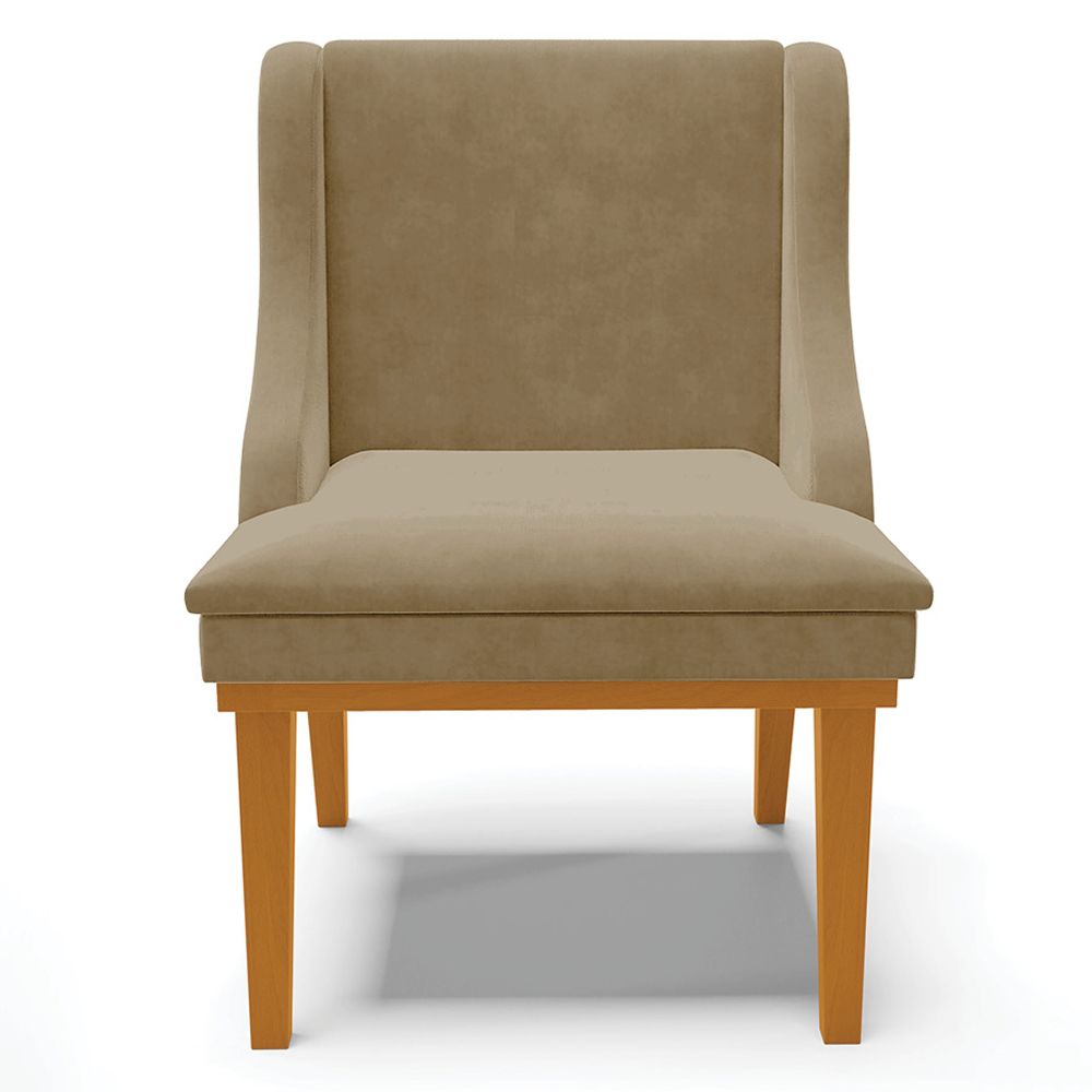 Kit 3 Cadeiras Decorativas Sala de Jantar Base Fixa de Madeira Firenze Suede Nude/Castanho G19 - Gran Belo