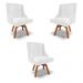 Kit 3 Cadeiras Decorativas Sala de Jantar Base Giratória de Madeira Firenze PU Branco Brilho/Natural G19 - Gran Belo