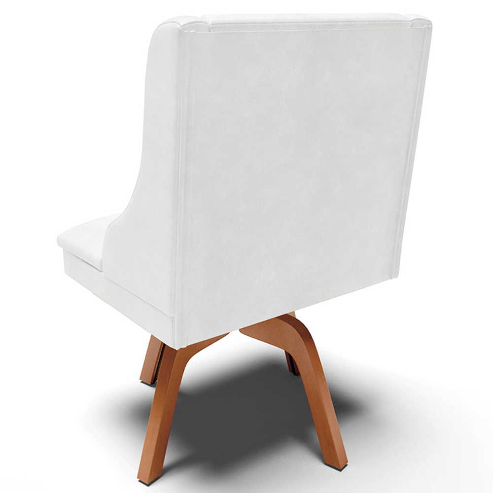 Kit 3 Cadeiras Decorativas Sala de Jantar Base Giratória de Madeira Firenze PU Branco Brilho/Natural G19 - Gran Belo
