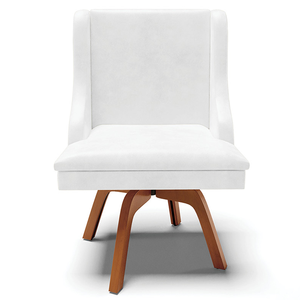 Kit 3 Cadeiras Decorativas Sala de Jantar Base Giratória de Madeira Firenze PU Branco Brilho/Natural G19 - Gran Belo