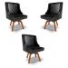 Kit 3 Cadeiras Decorativas Sala de Jantar Base Giratória de Madeira Firenze PU Preto Brilho/Natural G19 - Gran Belo