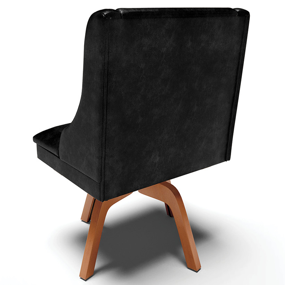 Kit 3 Cadeiras Decorativas Sala de Jantar Base Giratória de Madeira Firenze PU Preto Brilho/Natural G19 - Gran Belo