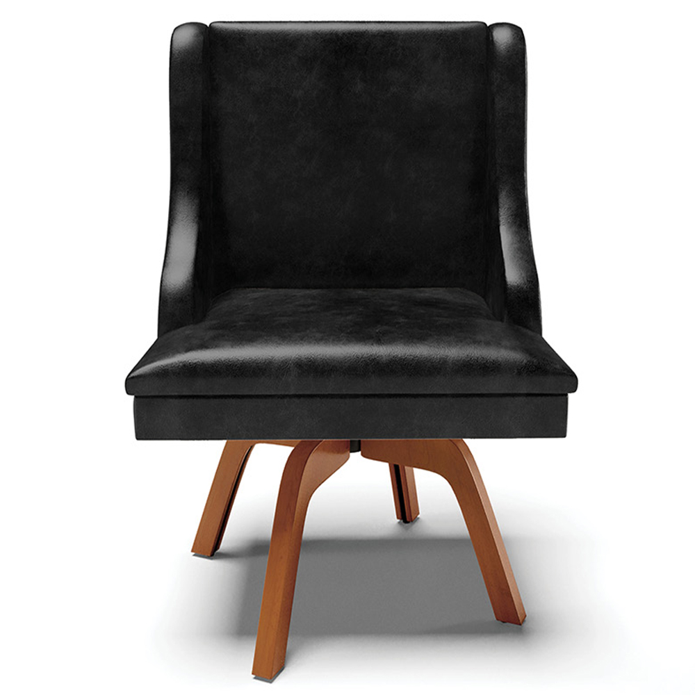 Kit 3 Cadeiras Decorativas Sala de Jantar Base Giratória de Madeira Firenze PU Preto Brilho/Natural G19 - Gran Belo