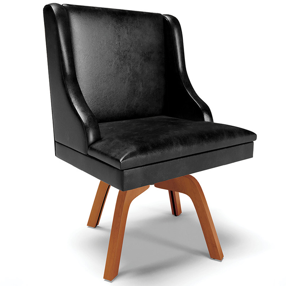 Kit 3 Cadeiras Decorativas Sala de Jantar Base Giratória de Madeira Firenze PU Preto Brilho/Natural G19 - Gran Belo