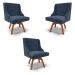 Kit 3 Cadeiras Decorativas Sala de Jantar Base Giratória de Madeira Firenze Suede Azul Marinho/Natural G19 - Gran Belo
