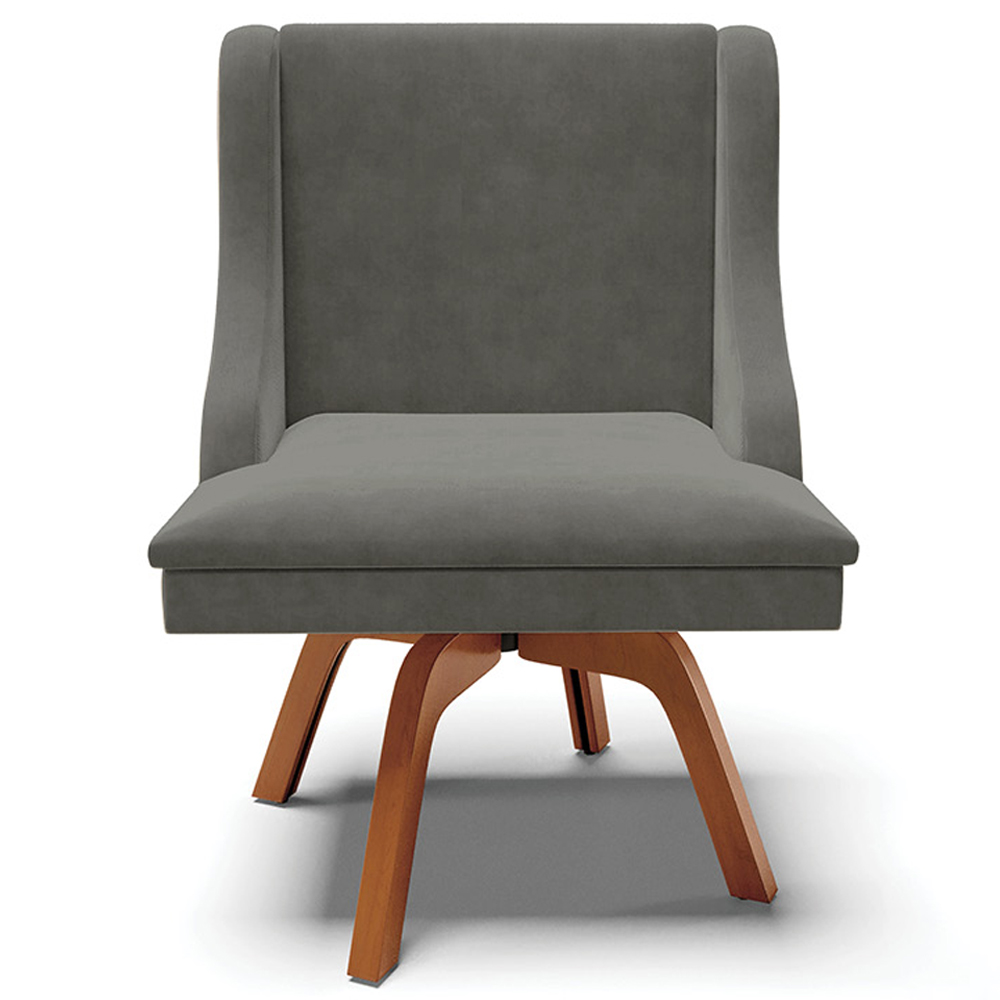 Kit 3 Cadeiras Decorativas Sala de Jantar Base Giratória de Madeira Firenze Suede Grafite/Natural G19 - Gran Belo