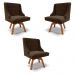 Kit 3 Cadeiras Decorativas Sala de Jantar Base Giratória de Madeira Firenze Suede Marrom/Natural G19 - Gran Belo