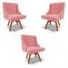 Kit 3 Cadeiras Decorativas Sala de Jantar Base Giratória de Madeira Firenze Suede Rosê/Natural G19 - Gran Belo
