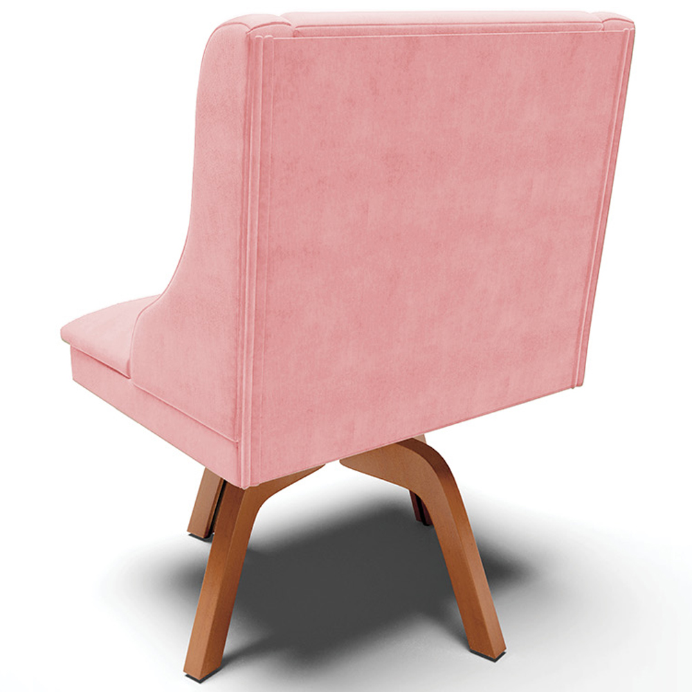 Kit 3 Cadeiras Decorativas Sala de Jantar Base Giratória de Madeira Firenze Suede Rosa Bebê/Natural G19 - Gran Belo