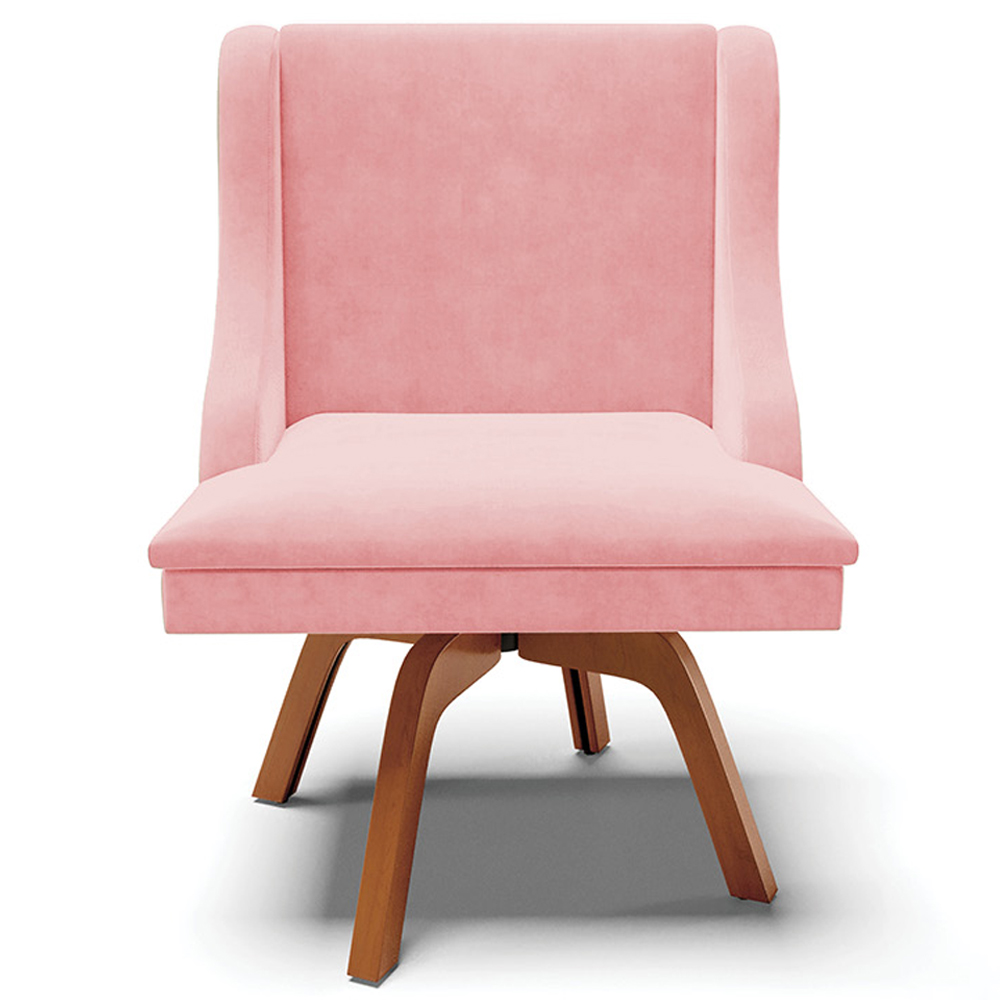 Kit 3 Cadeiras Decorativas Sala de Jantar Base Giratória de Madeira Firenze Suede Rosa Bebê/Natural G19 - Gran Belo