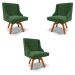Kit 3 Cadeiras Decorativas Sala de Jantar Base Giratória de Madeira Firenze Suede Verde Esmeralda/Natural G19 - Gran Belo