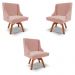Kit 3 Cadeiras Decorativas Sala de Jantar Base Giratória de Madeira Firenze Veludo Rosê/Natural G19 - Gran Belo