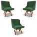 Kit 3 Cadeiras Decorativas Sala de Jantar Base Giratória de Madeira Firenze Veludo Verde/Natural G19 - Gran Belo