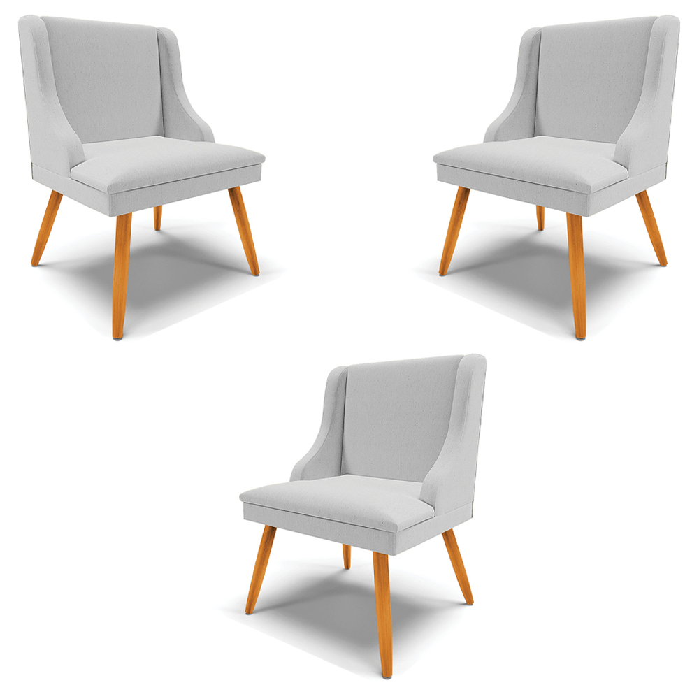 Kit 3 Cadeiras Decorativas Sala de Jantar Pés Palito de Madeira Firenze Linho Cinza/Natural G19 - Gran Belo