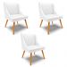 Kit 3 Cadeiras Decorativas Sala de Jantar Pés Palito de Madeira Firenze PU Branco Fosco/Natural G19 - Gran Belo