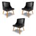 Kit 3 Cadeiras Decorativas Sala de Jantar Pés Palito de Madeira Firenze PU Preto Brilho/Natural G19 - Gran Belo