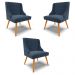 Kit 3 Cadeiras Decorativas Sala de Jantar Pés Palito de Madeira Firenze Suede Azul Marinho/Natural G19 - Gran Belo