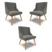 Kit 3 Cadeiras Decorativas Sala de Jantar Pés Palito de Madeira Firenze Suede Grafite/Natural G19 - Gran Belo