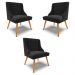 Kit 3 Cadeiras Decorativas Sala de Jantar Pés Palito de Madeira Firenze Suede Preto/Natural G19 - Gran Belo
