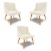 Kit 3 Cadeiras Decorativas Sala de Jantar Pés Palito de Madeira Firenze Veludo Bege/Natural G19 - Gran Belo