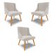 Kit 3 Cadeiras Decorativas Sala de Jantar Pés Palito de Madeira Firenze Veludo Cinza/Natural G19 - Gran Belo