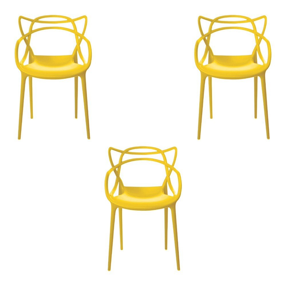 Kit 3 Cadeiras Decorativas Sala e Cozinha Feliti (PP) Amarela G56 - Gran Belo