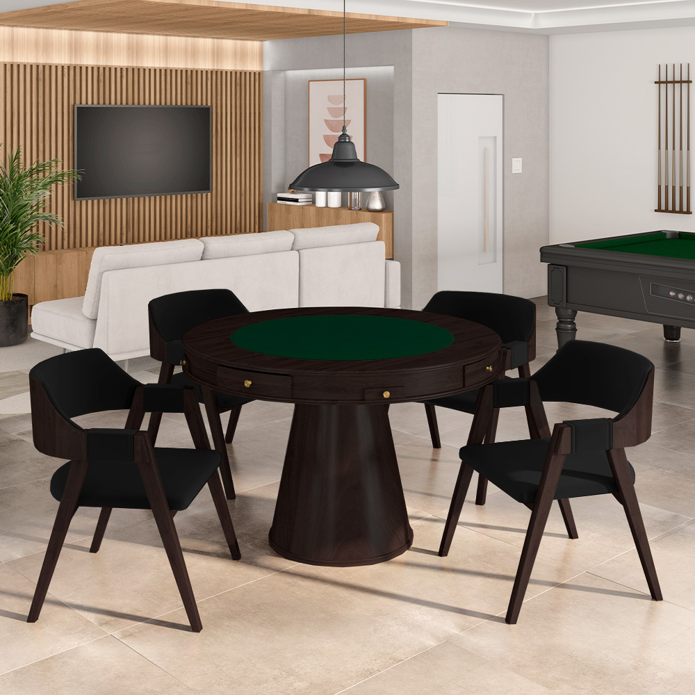 Kit 3 Cadeiras Sala de Jantar e Jogos Carteados Madeira Maciça Poker Veludo Preto/Tabaco G42 - Gran Belo