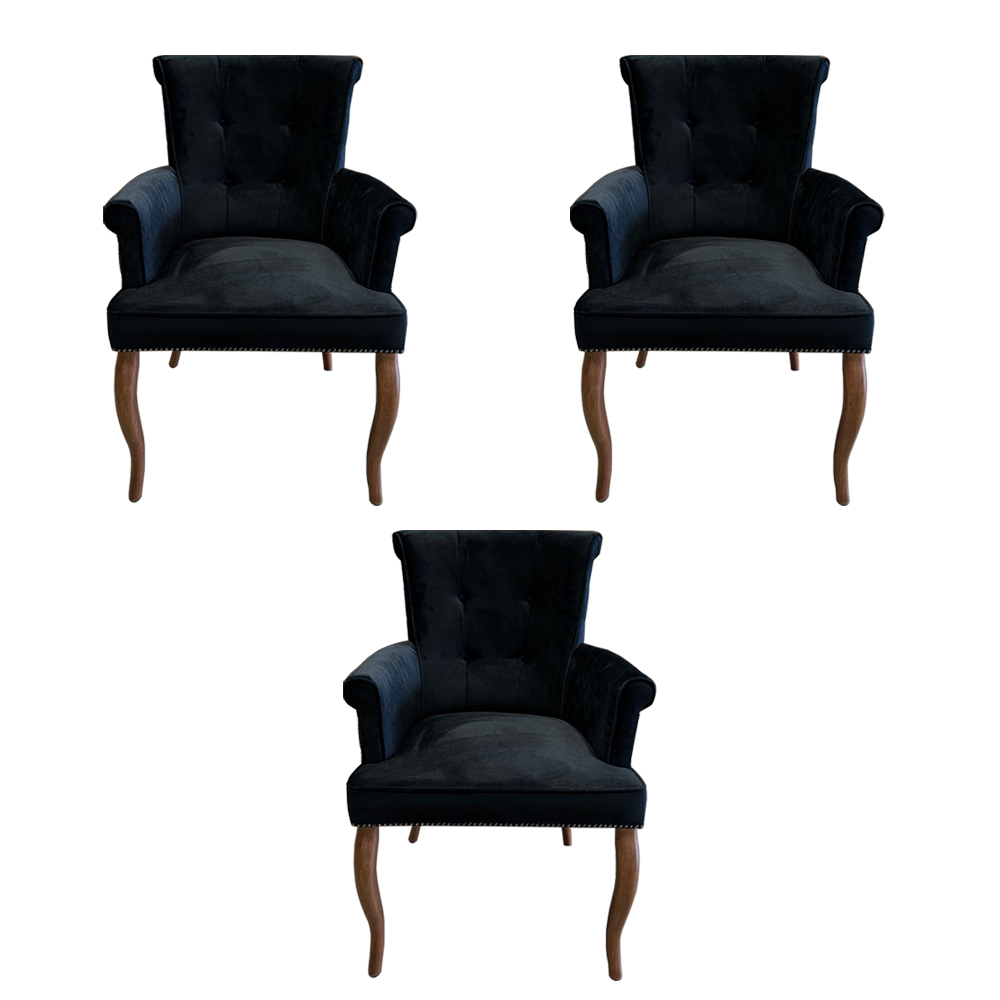 Kit 3 Cadeiras de Jantar Belford Veludo Preto Pés de Madeira Design Sofisticado G48 -  Gran Belo