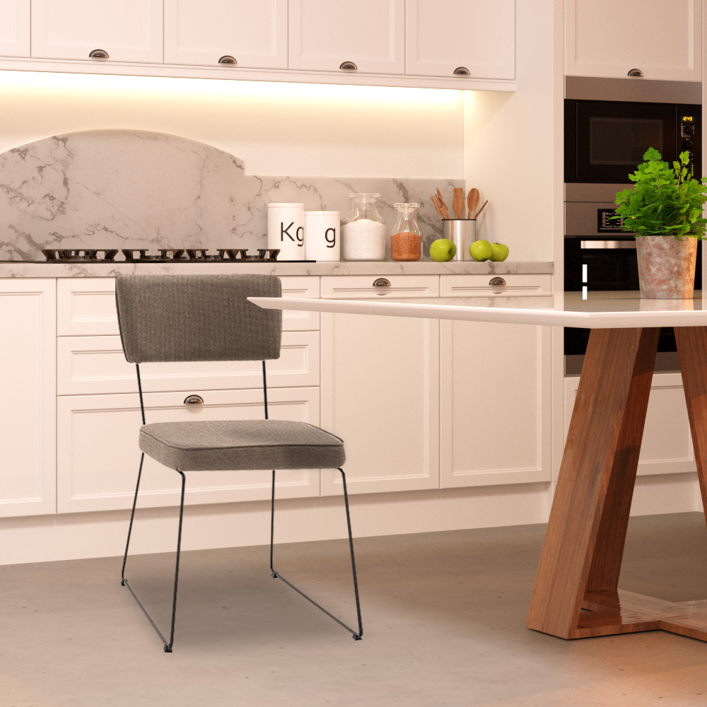 Kit 3 Cadeiras de Jantar Decorativa Base Aço Preto Luigi Linho Bege G17 - Gran Belo
