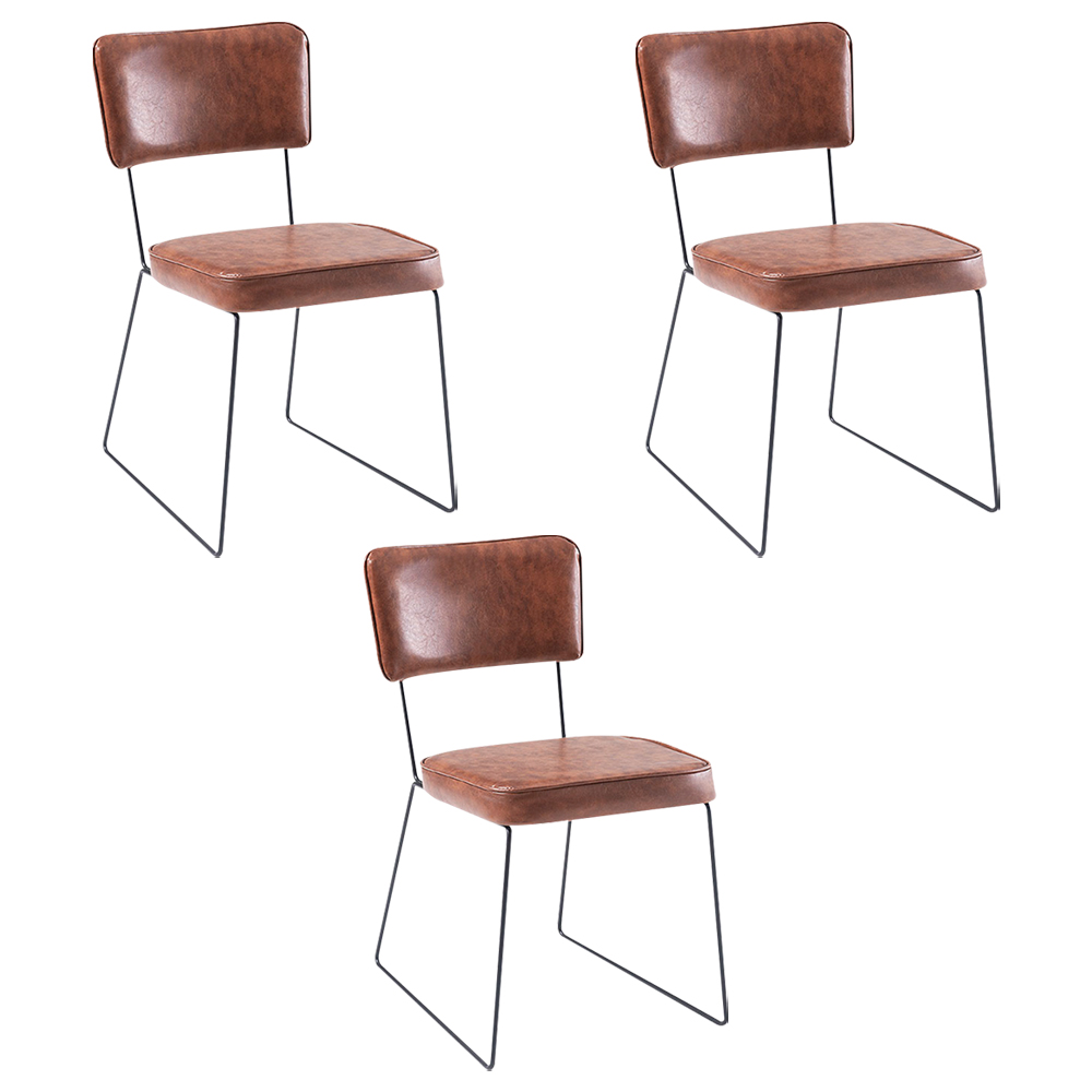 Kit 3 Cadeiras de Jantar Decorativa Base Aço Preto Luigi PU Caramelo G17 - Gran Belo
