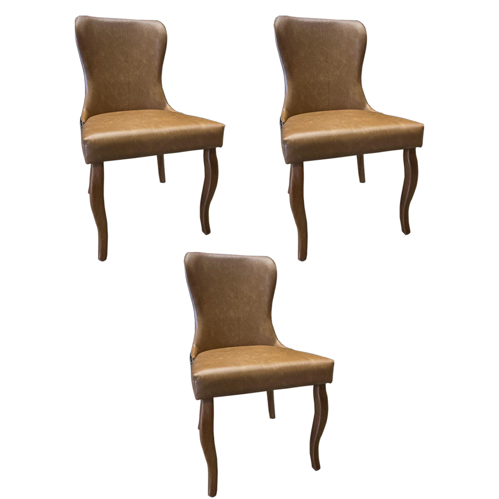 Kit 3 Cadeiras de Jantar Duque PU Marrom Design Elegante Pés Madeira G48 - Gran Belo