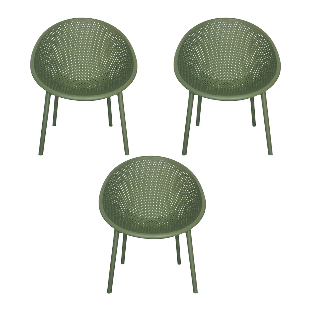 Kit 3 Poltronas Área Externa de PP Marina com Base Desmontável Verde G56 - Gran Belo