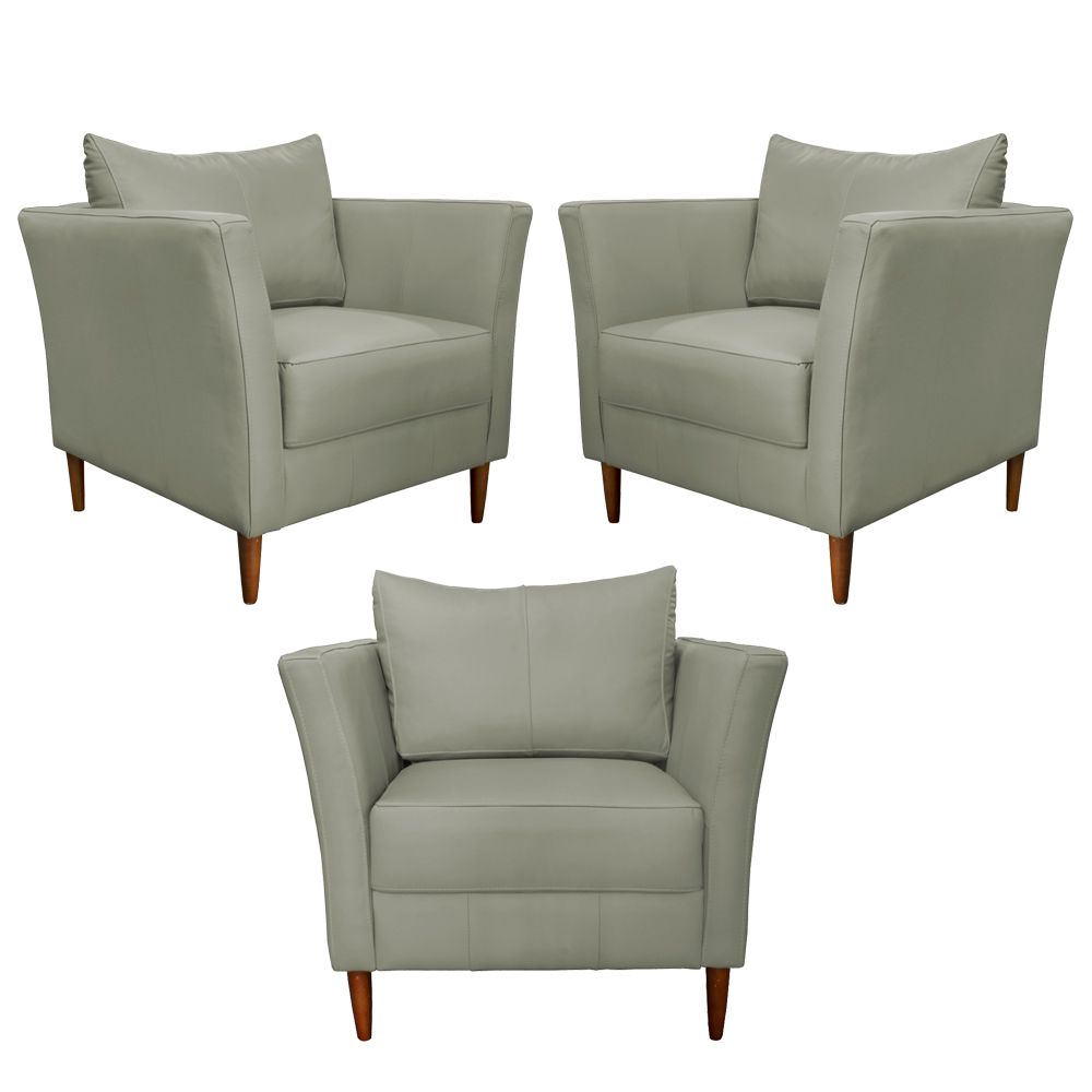 Kit 3 Poltronas Decorativa Sala de Estar Pés Palito Lubbock Couro Fendi G58 - Gran Belo