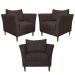 Kit 3 Poltronas Decorativa Sala de Estar Pés Palito Lubbock Couro Marrom G58 - Gran Belo