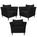 Kit 3 Poltronas Decorativa Sala de Estar Pés Palito Lubbock Couro Preto G58 - Gran Belo