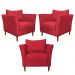 Kit 3 Poltronas Decorativa Sala de Estar Pés Palito Lubbock Couro Vermelho G58 - Gran Belo