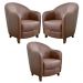 Kit 3 Poltronas Decorativas Sala de Estar Pés Madeira Kairós Couro Caramelo G03 - Gran Belo