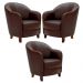 Kit 3 Poltronas Decorativas Sala de Estar Pés Madeira Kairós Couro Chocolate G03 - Gran Belo