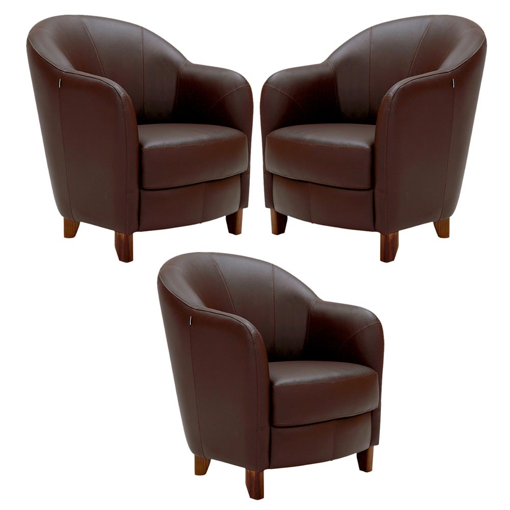 Kit 3 Poltronas Decorativas Sala de Estar Pés Madeira Kairós Couro Chocolate G03 - Gran Belo