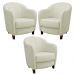 Kit 3 Poltronas Decorativas Sala de Estar Pés Madeira Kairós Couro Off White G03 - Gran Belo