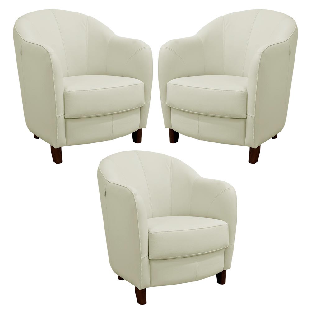 Kit 3 Poltronas Decorativas Sala de Estar Pés Madeira Kairós Couro Off White G03 - Gran Belo
