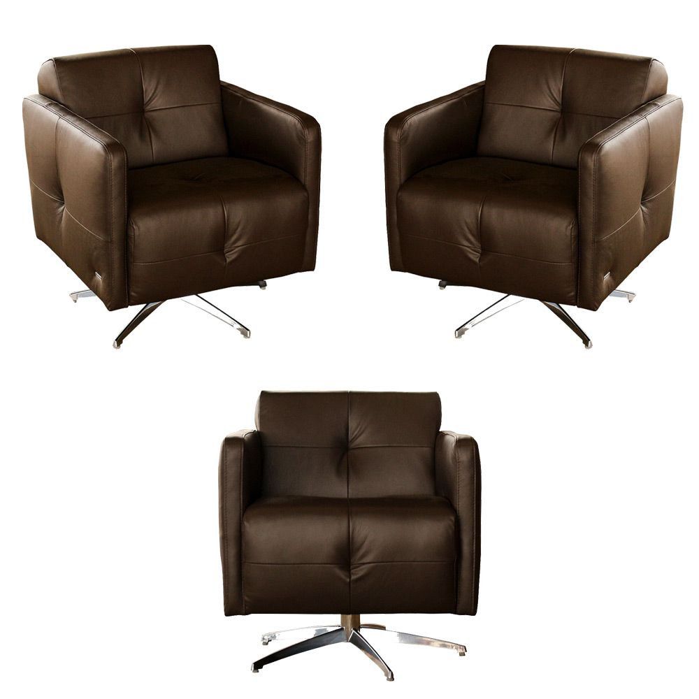 Kit 3 Poltronas Giratória para Sala de Estar Astana Couro Capucino G40 - Gran Belo